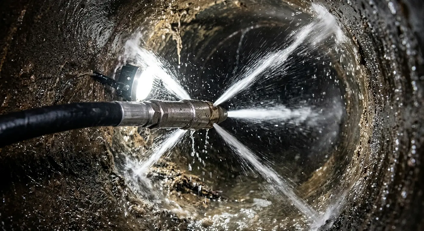 High-pressure hydro jetting nozzle cleaning sewer pipe for Storm Drain Cleaning in Treasure Island